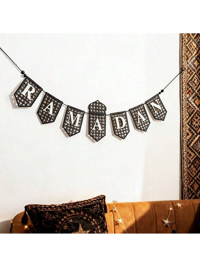 زينة رمضان لافتة رمضان كريم معلّقة – زينة رمضان سوداء لتعليق الجدران والمنازل - Image 3